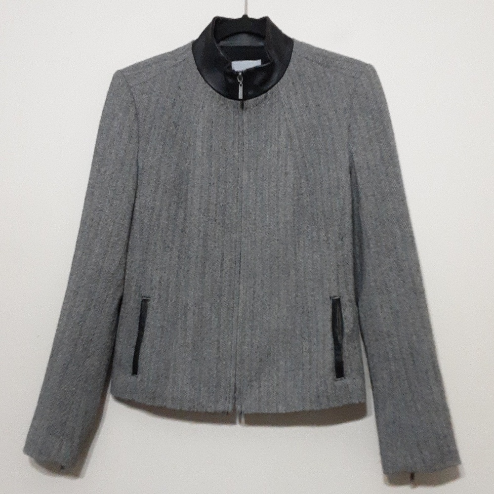 Adec2 women blazer jacket coat wool blend full zip black 6 casual office y2k